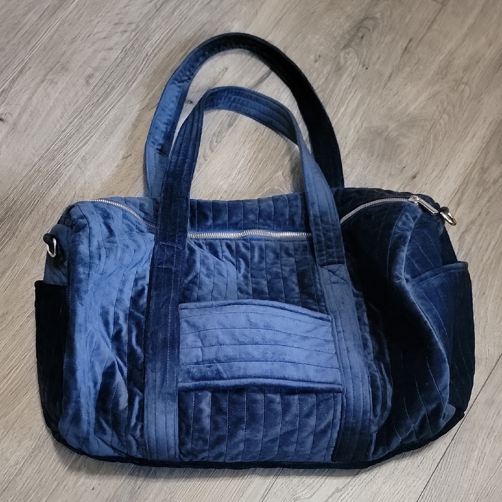 Quilted Blue Velvet Duffle Bag Set